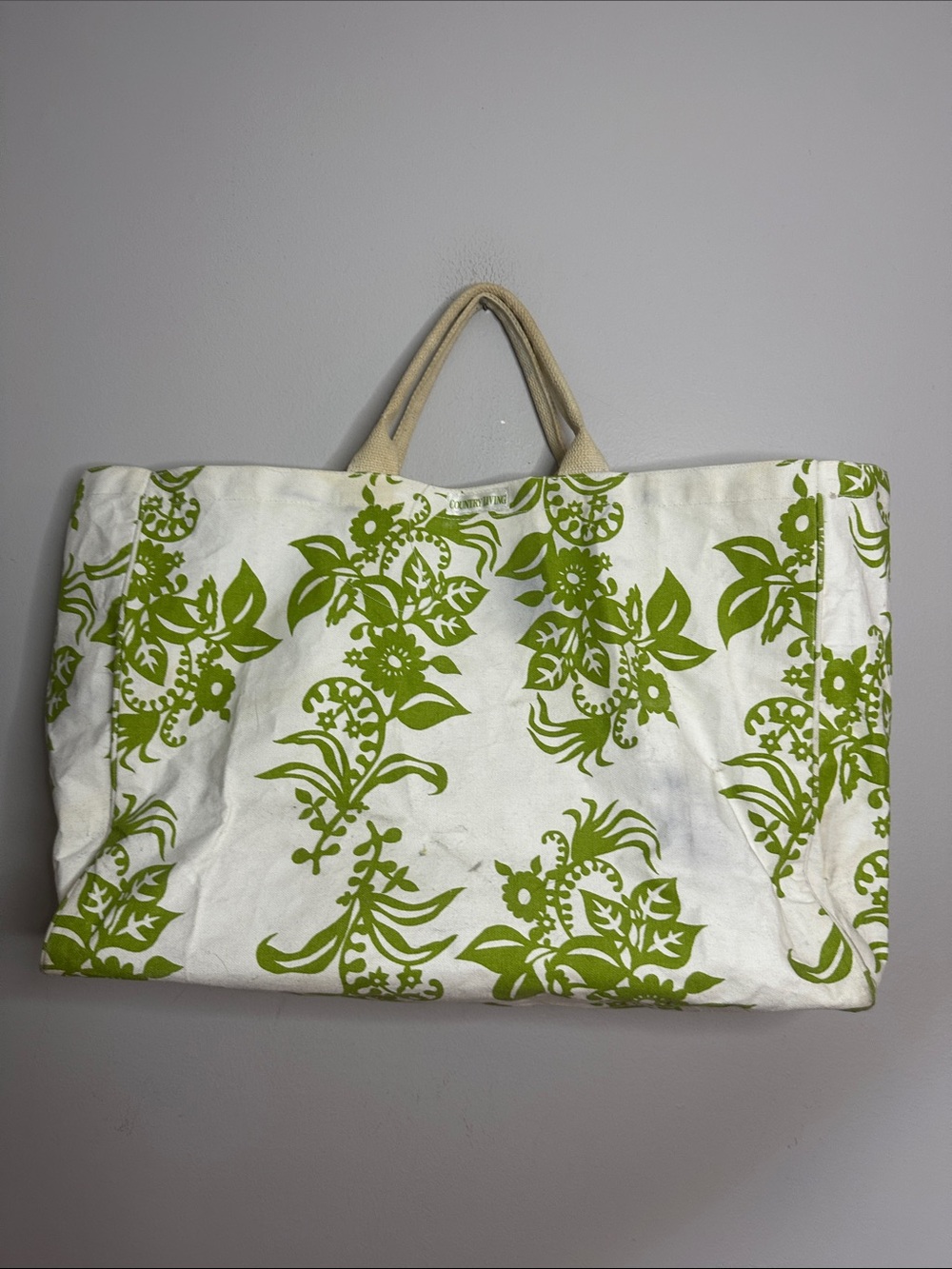 Canvas Tote Bag with Green Floral Print
